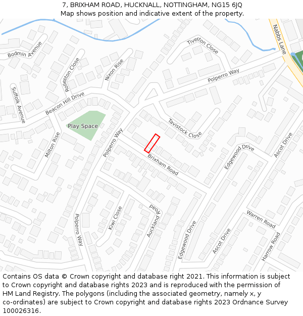 7, BRIXHAM ROAD, HUCKNALL, NOTTINGHAM, NG15 6JQ: Location map and indicative extent of plot