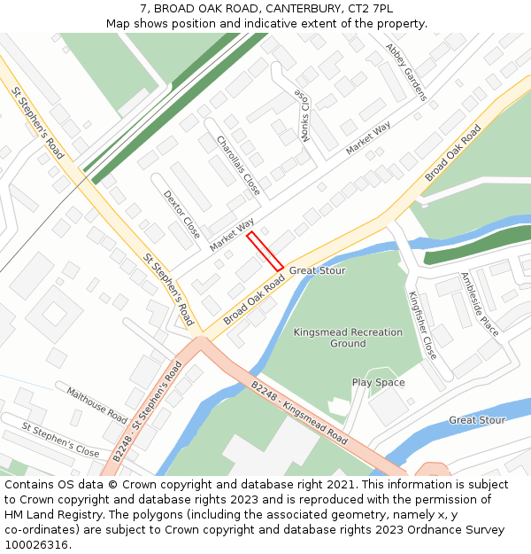 7, BROAD OAK ROAD, CANTERBURY, CT2 7PL: Location map and indicative extent of plot