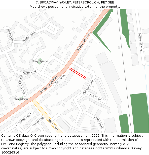 7, BROADWAY, YAXLEY, PETERBOROUGH, PE7 3EE: Location map and indicative extent of plot