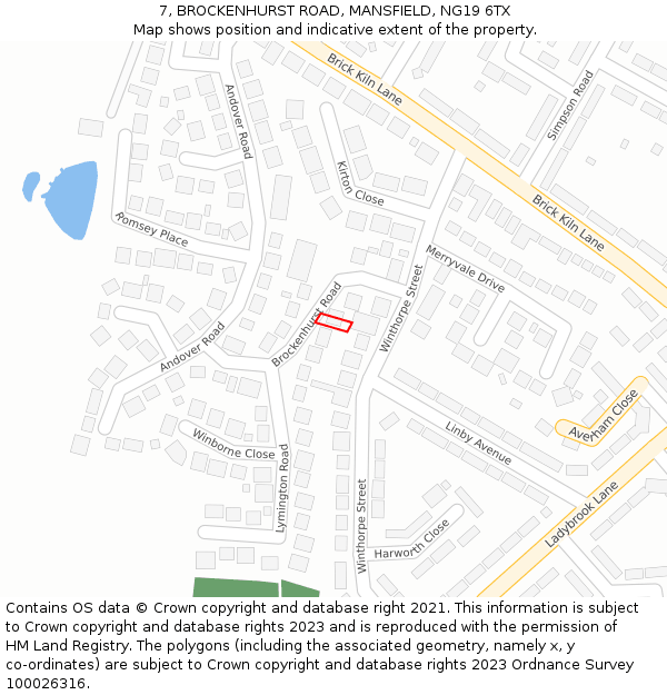 7, BROCKENHURST ROAD, MANSFIELD, NG19 6TX: Location map and indicative extent of plot