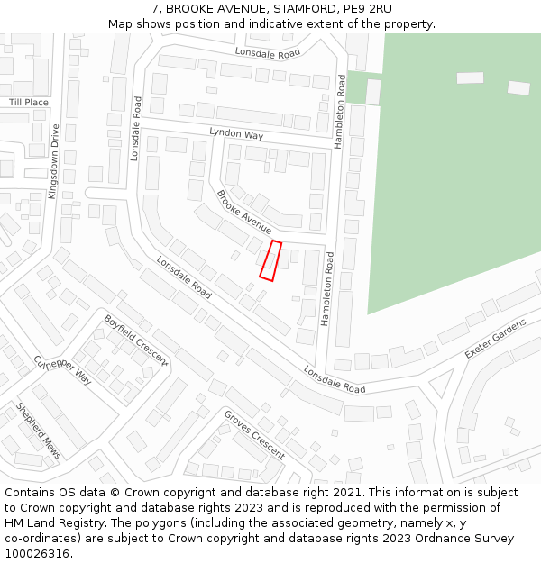 7, BROOKE AVENUE, STAMFORD, PE9 2RU: Location map and indicative extent of plot