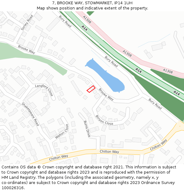 7, BROOKE WAY, STOWMARKET, IP14 1UH: Location map and indicative extent of plot