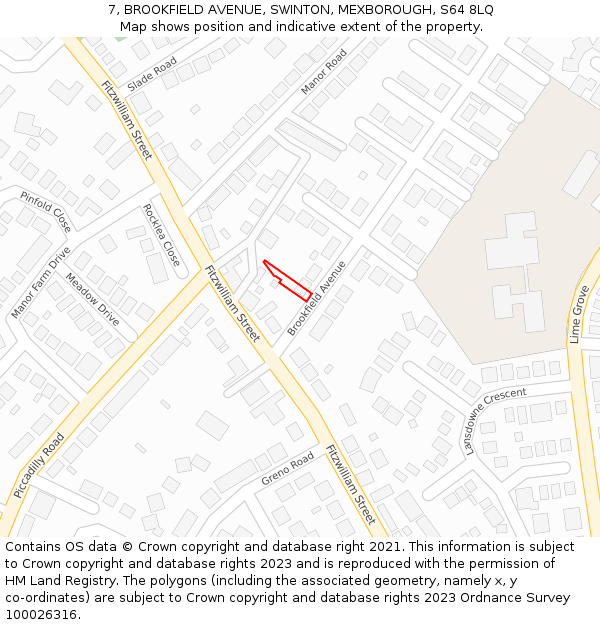 7, BROOKFIELD AVENUE, SWINTON, MEXBOROUGH, S64 8LQ: Location map and indicative extent of plot