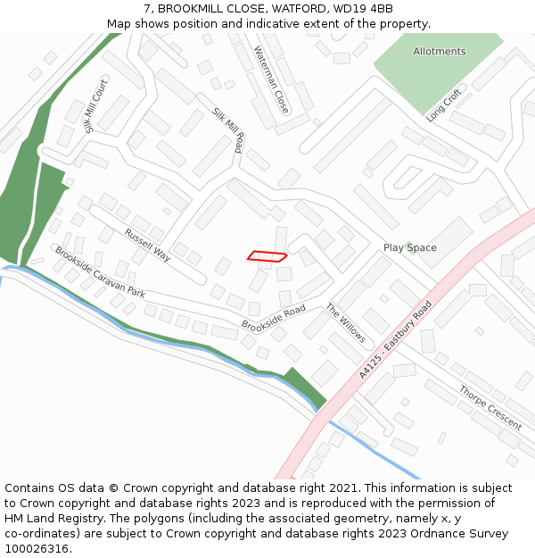 7, BROOKMILL CLOSE, WATFORD, WD19 4BB: Location map and indicative extent of plot