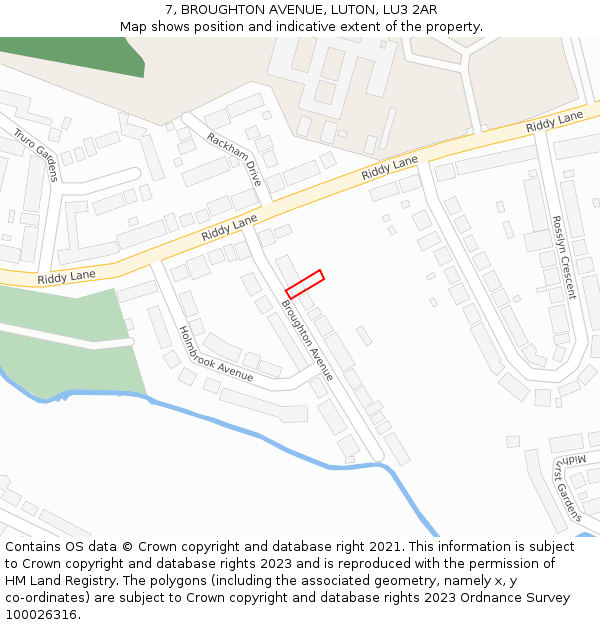 7, BROUGHTON AVENUE, LUTON, LU3 2AR: Location map and indicative extent of plot