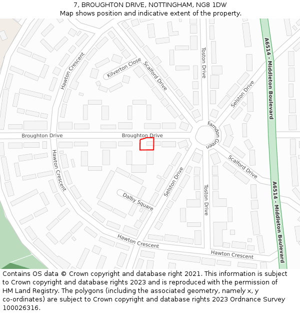 7, BROUGHTON DRIVE, NOTTINGHAM, NG8 1DW: Location map and indicative extent of plot