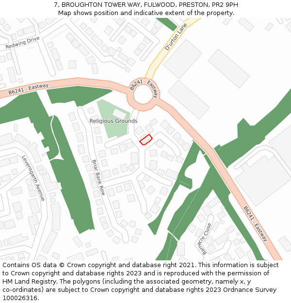 7, BROUGHTON TOWER WAY, FULWOOD, PRESTON, PR2 9PH: Location map and indicative extent of plot