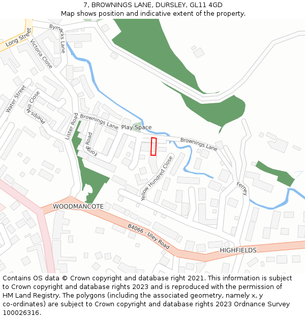 7, BROWNINGS LANE, DURSLEY, GL11 4GD: Location map and indicative extent of plot
