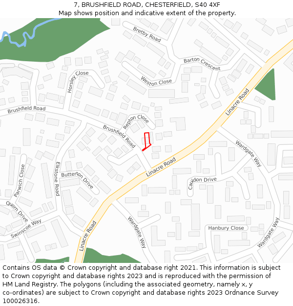 7, BRUSHFIELD ROAD, CHESTERFIELD, S40 4XF: Location map and indicative extent of plot