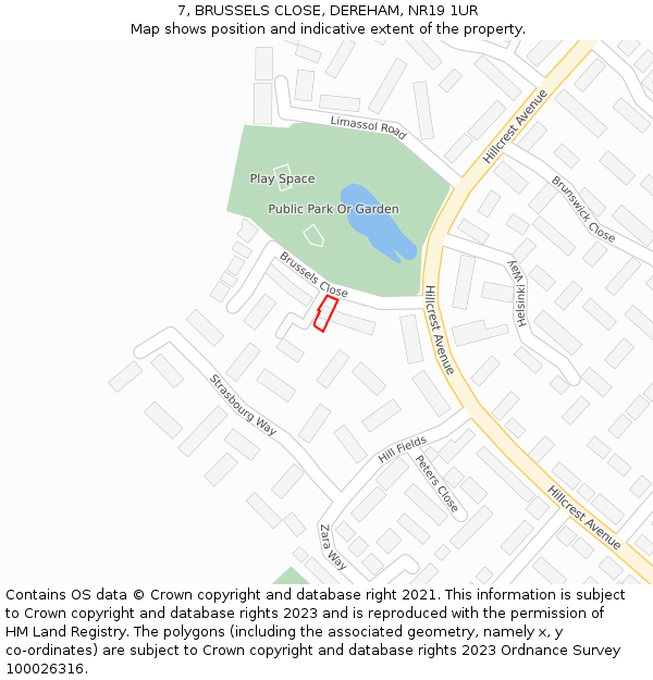 7, BRUSSELS CLOSE, DEREHAM, NR19 1UR: Location map and indicative extent of plot