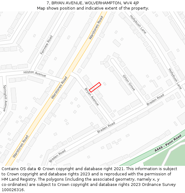 7, BRYAN AVENUE, WOLVERHAMPTON, WV4 4JP: Location map and indicative extent of plot
