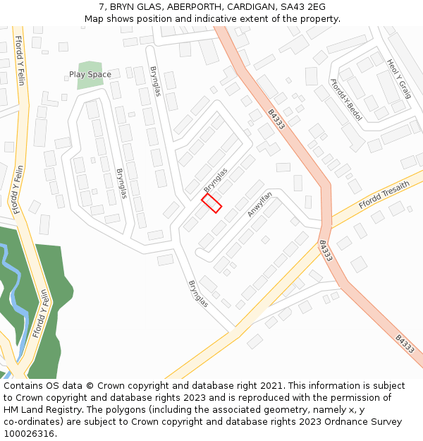 7, BRYN GLAS, ABERPORTH, CARDIGAN, SA43 2EG: Location map and indicative extent of plot