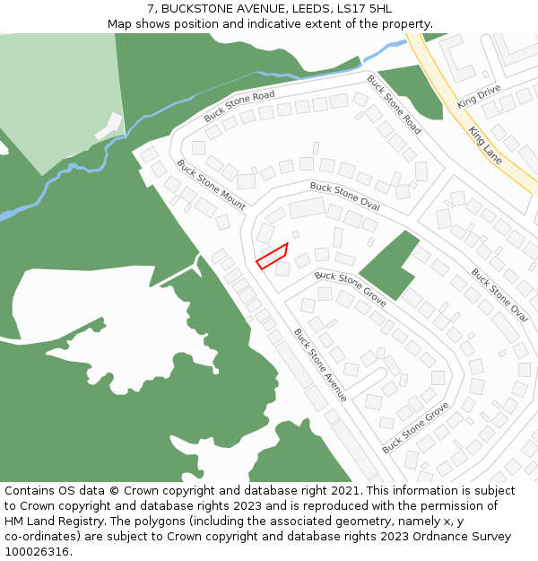 7, BUCKSTONE AVENUE, LEEDS, LS17 5HL: Location map and indicative extent of plot