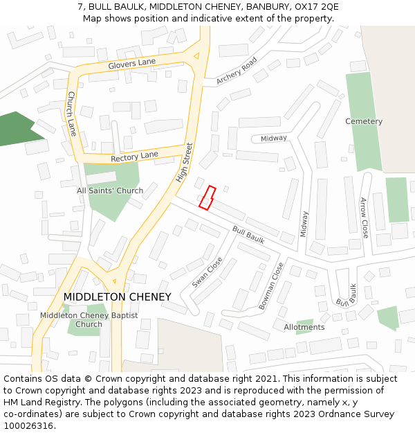 7, BULL BAULK, MIDDLETON CHENEY, BANBURY, OX17 2QE: Location map and indicative extent of plot