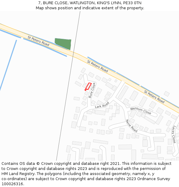 7, BURE CLOSE, WATLINGTON, KING'S LYNN, PE33 0TN: Location map and indicative extent of plot