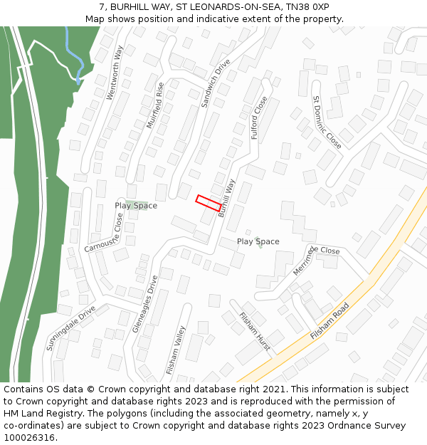 7, BURHILL WAY, ST LEONARDS-ON-SEA, TN38 0XP: Location map and indicative extent of plot