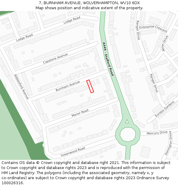 7, BURNHAM AVENUE, WOLVERHAMPTON, WV10 6DX: Location map and indicative extent of plot