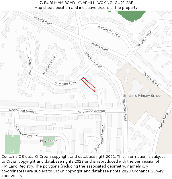 7, BURNHAM ROAD, KNAPHILL, WOKING, GU21 2AE: Location map and indicative extent of plot
