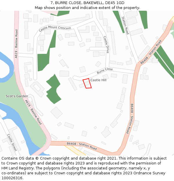 7, BURRE CLOSE, BAKEWELL, DE45 1GD: Location map and indicative extent of plot