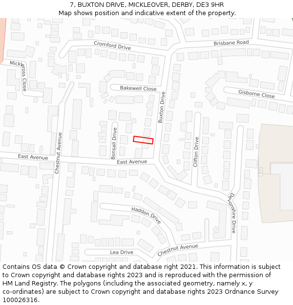 7, BUXTON DRIVE, MICKLEOVER, DERBY, DE3 9HR: Location map and indicative extent of plot