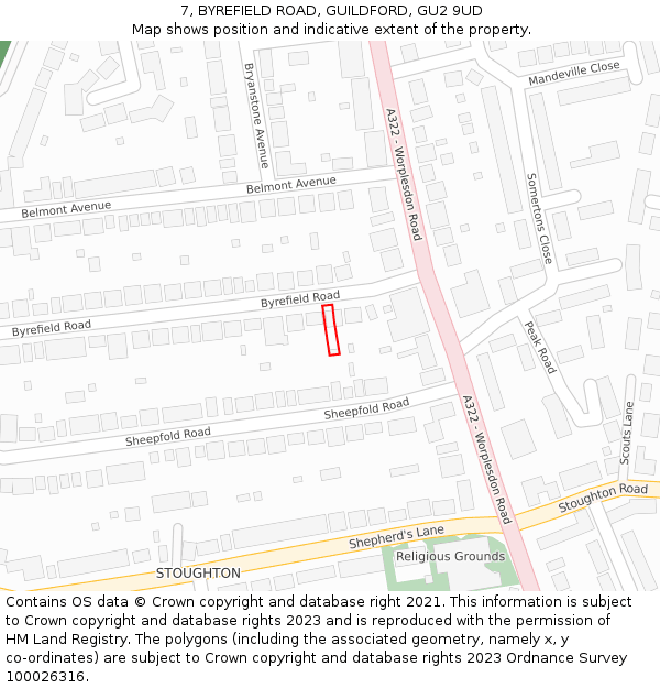 7, BYREFIELD ROAD, GUILDFORD, GU2 9UD: Location map and indicative extent of plot