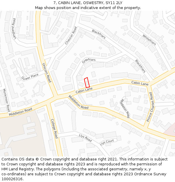 7, CABIN LANE, OSWESTRY, SY11 2LY: Location map and indicative extent of plot