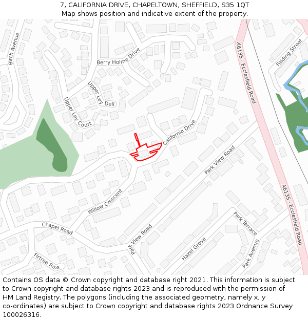 7, CALIFORNIA DRIVE, CHAPELTOWN, SHEFFIELD, S35 1QT: Location map and indicative extent of plot