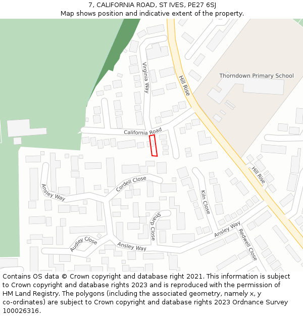 7, CALIFORNIA ROAD, ST IVES, PE27 6SJ: Location map and indicative extent of plot