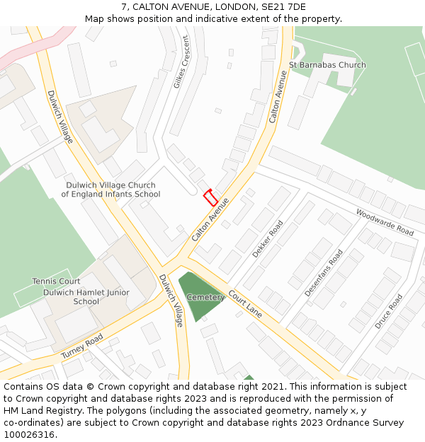 7, CALTON AVENUE, LONDON, SE21 7DE: Location map and indicative extent of plot