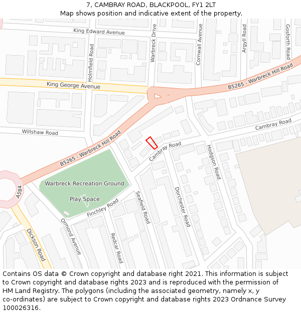 7, CAMBRAY ROAD, BLACKPOOL, FY1 2LT: Location map and indicative extent of plot