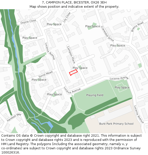 7, CAMPION PLACE, BICESTER, OX26 3EH: Location map and indicative extent of plot