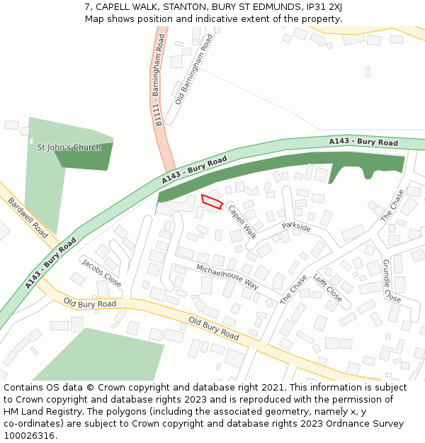 7, CAPELL WALK, STANTON, BURY ST EDMUNDS, IP31 2XJ: Location map and indicative extent of plot