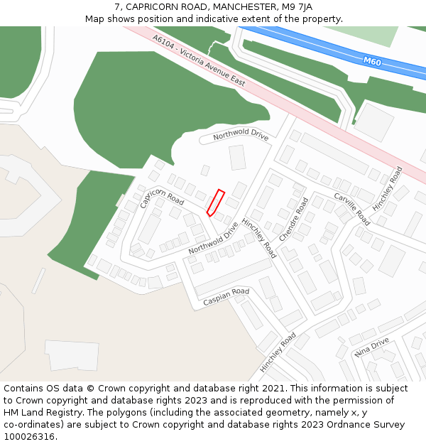 7, CAPRICORN ROAD, MANCHESTER, M9 7JA: Location map and indicative extent of plot