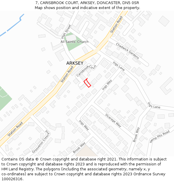 7, CARISBROOK COURT, ARKSEY, DONCASTER, DN5 0SR: Location map and indicative extent of plot