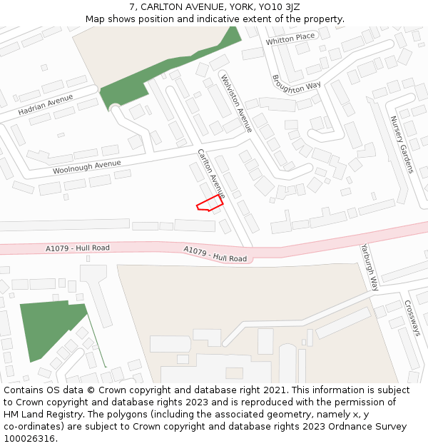 7, CARLTON AVENUE, YORK, YO10 3JZ: Location map and indicative extent of plot