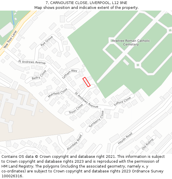 7, CARNOUSTIE CLOSE, LIVERPOOL, L12 9NE: Location map and indicative extent of plot