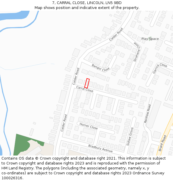 7, CARRAL CLOSE, LINCOLN, LN5 9BD: Location map and indicative extent of plot