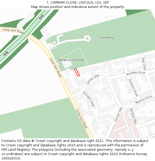 7, CARRAM CLOSE, LINCOLN, LN1 1EP: Location map and indicative extent of plot