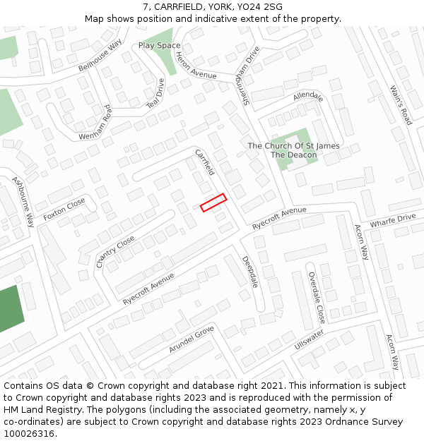 7, CARRFIELD, YORK, YO24 2SG: Location map and indicative extent of plot
