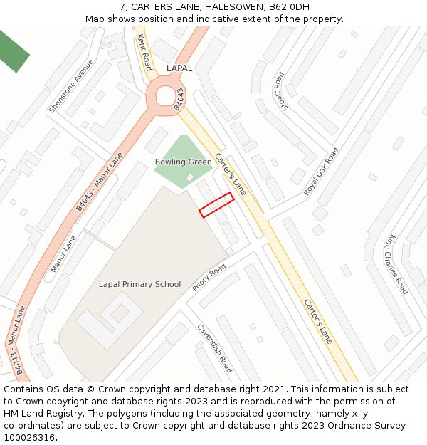 7, CARTERS LANE, HALESOWEN, B62 0DH: Location map and indicative extent of plot