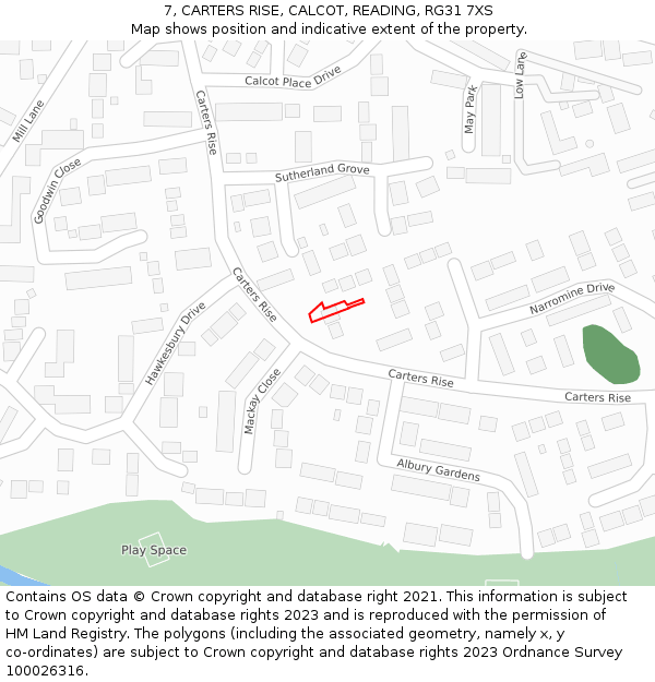7, CARTERS RISE, CALCOT, READING, RG31 7XS: Location map and indicative extent of plot