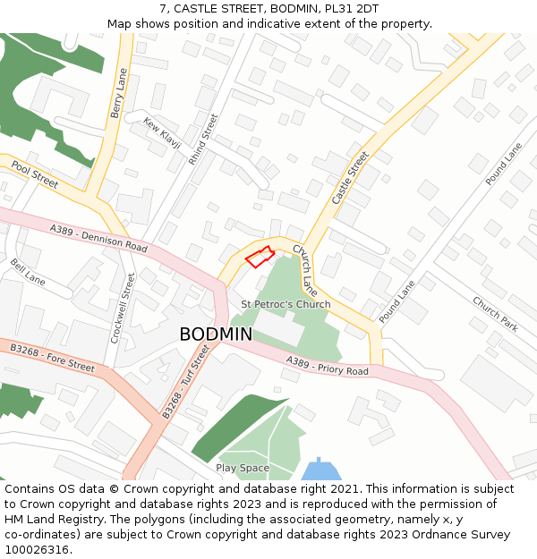 7, CASTLE STREET, BODMIN, PL31 2DT: Location map and indicative extent of plot