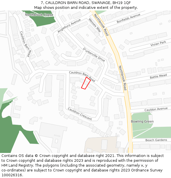 7, CAULDRON BARN ROAD, SWANAGE, BH19 1QF: Location map and indicative extent of plot