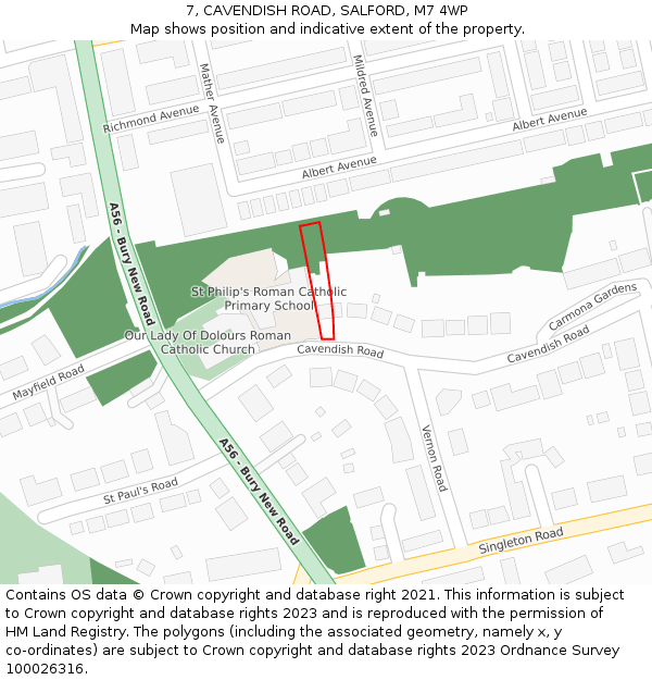 7, CAVENDISH ROAD, SALFORD, M7 4WP: Location map and indicative extent of plot