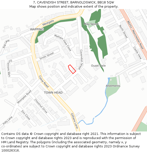 7, CAVENDISH STREET, BARNOLDSWICK, BB18 5QW: Location map and indicative extent of plot