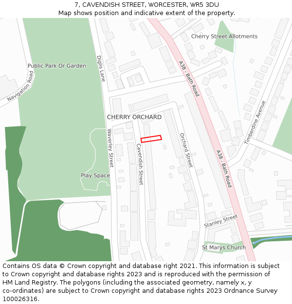 7, CAVENDISH STREET, WORCESTER, WR5 3DU: Location map and indicative extent of plot