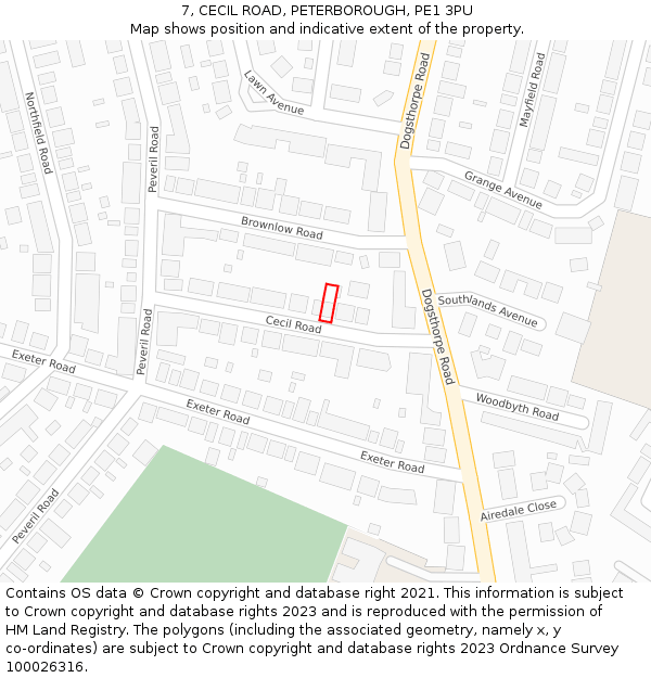 7, CECIL ROAD, PETERBOROUGH, PE1 3PU: Location map and indicative extent of plot