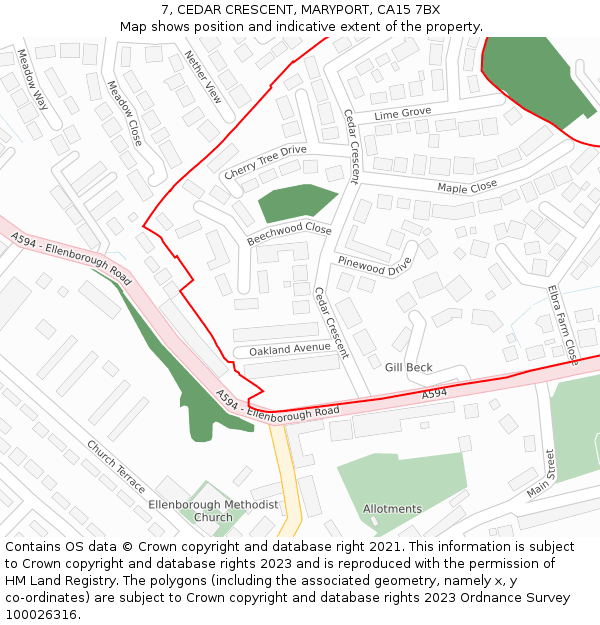 7, CEDAR CRESCENT, MARYPORT, CA15 7BX: Location map and indicative extent of plot