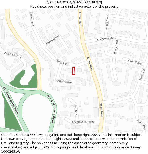 7, CEDAR ROAD, STAMFORD, PE9 2JJ: Location map and indicative extent of plot