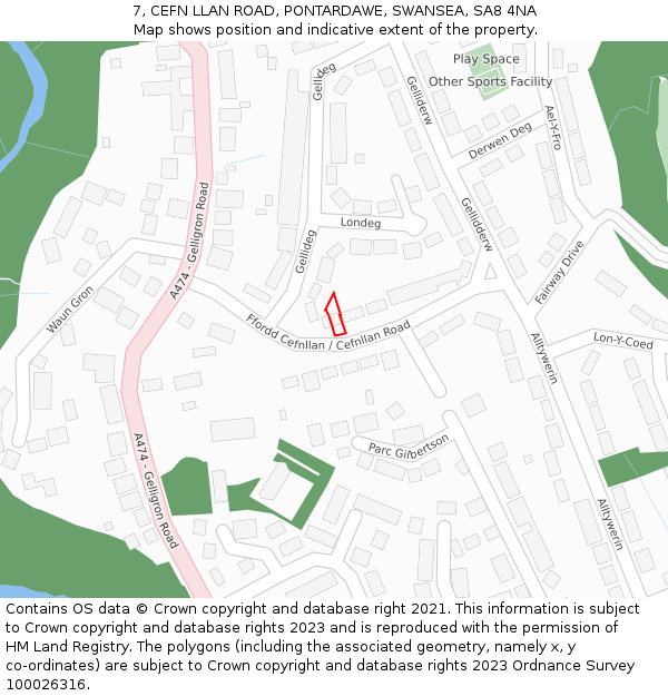 7, CEFN LLAN ROAD, PONTARDAWE, SWANSEA, SA8 4NA: Location map and indicative extent of plot